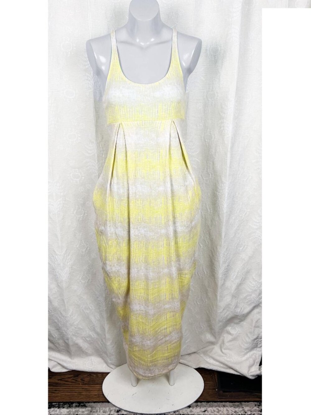Suno yellow stripe racerback maxi dress cotton knit summer tropical beach travel